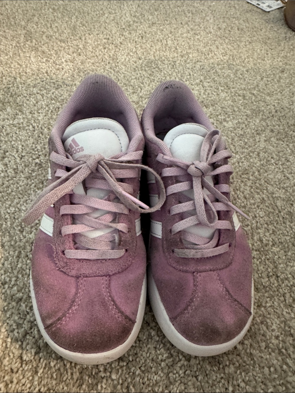 adidas Lavender Suede Low-Top Sneakers with White Stripes